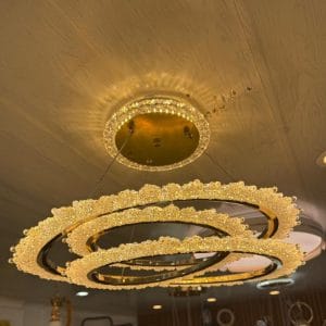 Lustre Double Anneau "Aurora Gold" – Prestige du Cristal & Éclat Doré