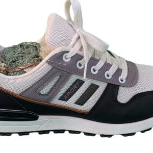 Sneaker Sport Running Tricolore – Blanc / Noir / Gris, Semelle Crantée