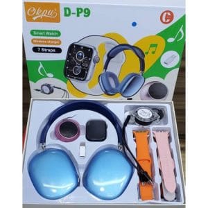 Coffret Connecté OKPU D-P9 – Smartwatch + Casque Bluetooth + Mini Enceinte + Chargeur Sans Fil + 7 Bracelets