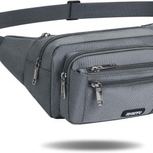 Sac Banane JINSIYU – Multi-Poches, Ceinture Réglable, Gris
