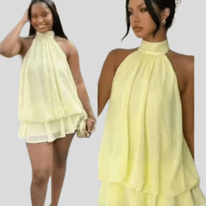 Robe Mini "Aura" – Col Montant & Volants