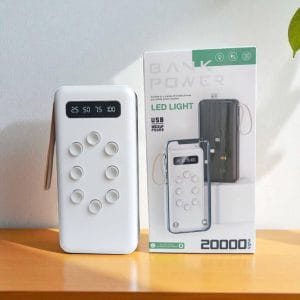 Power Bank 20000 mAh avec Lampe LED – Affichage Digital, Blanc
