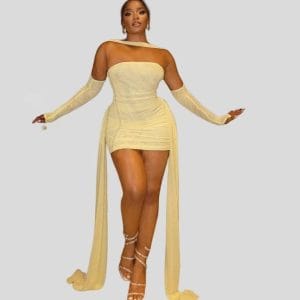 Mini Robe de Soirée "Éclat Solaire" – Ensemble 3-en-1