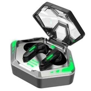 Écouteurs Bluetooth Gaming TWS — Boîtier Hexagonal LED Vert