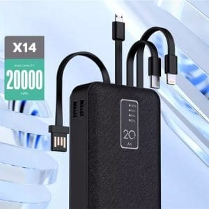 Power Bank DAKEWEI 20000mAh "Super Rapide" – 4 Câbles Intégrés & Finition Texturée Premium