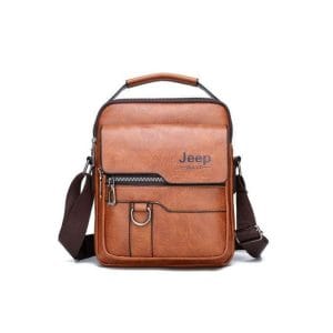 Sacoche Homme Jeep Buluo – Simili Cuir Camel, Bandoulière & Poignée, Multi-Poches