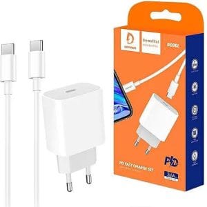 Kit Chargeur Rapide DENMEN DC06L – 20W PD 3.0, USB-C + Câble Type-C, Blanc