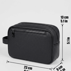 Sac à Main Homme Cuir Grainé Noir – Pochette Clutch Double Zip avec Poignée, 23 × 13 × 9 cm