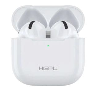 Écouteurs True Wireless HEPU – Semi-Intra, Boîtier Compact LED, Blanc Brillant