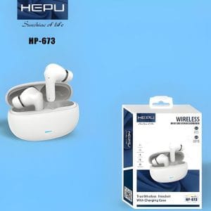 Écouteurs True Wireless HEPU – Boîtier Rond LED Digital, Design Slim, Blanc
