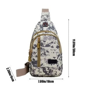 Sac Poitrine Tactique Camouflage Digital – Bandoulière, Prise Casque, Fermetures Dorées