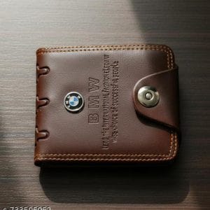 Portefeuille Homme Style BMW – Simili Cuir Marron, Badge Métal, Fermeture Pression