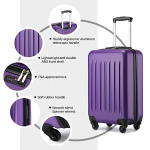 Valise Rigide Kono 75cm – Coque ABS Violette, Roues Silencieuses & Serrure TSA
