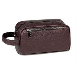 Sac à Main Homme Pochette Clutch Cuir Grainé Marron – Double Zip & Poignée Intégrée