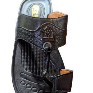 Sandale Tong Homme Cuir Noir – Semelle Ergonomique & Boucle Décorative