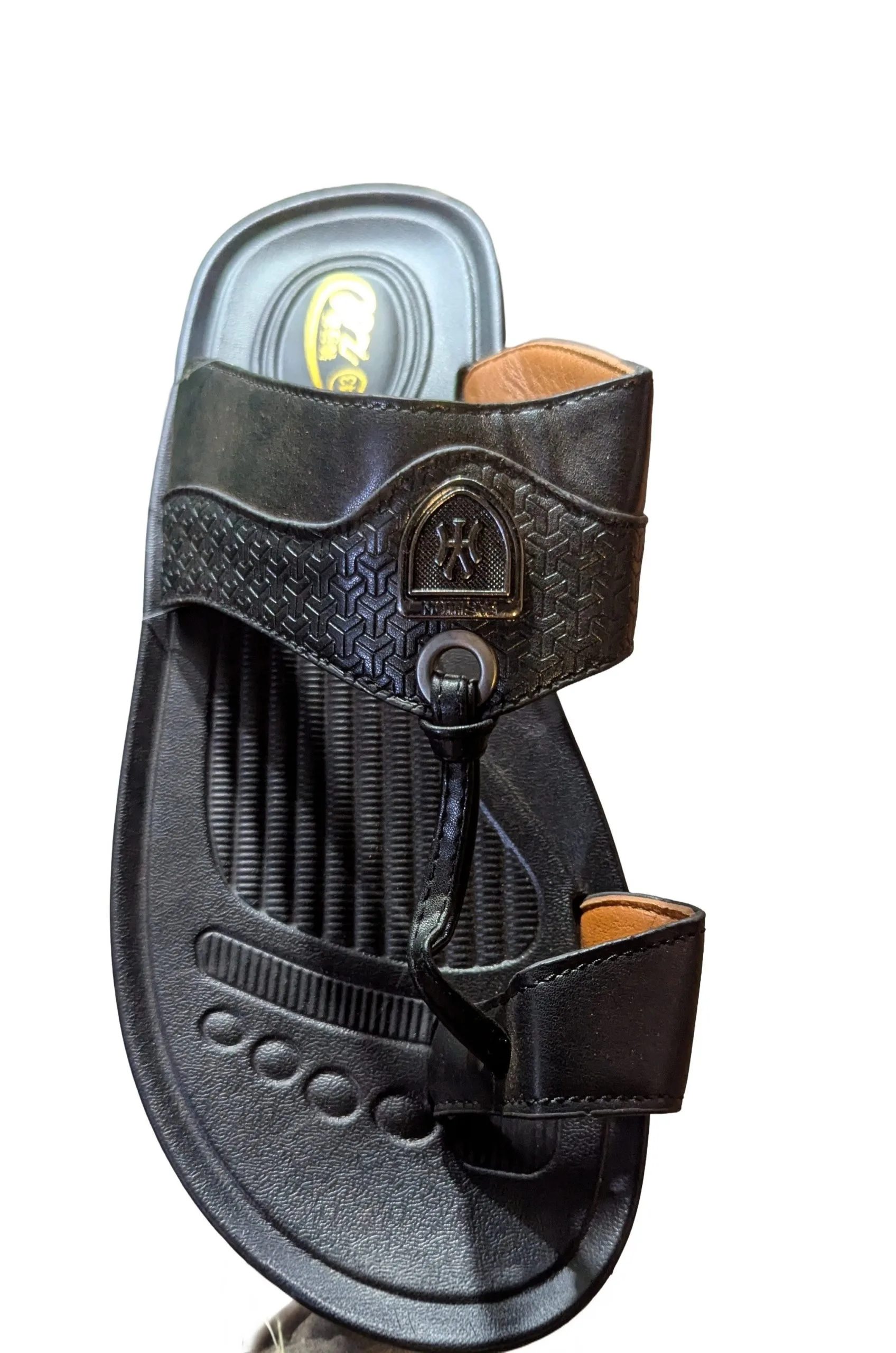 Sandale Tong Homme Cuir Noir – Semelle Ergonomique & Boucle Décorative