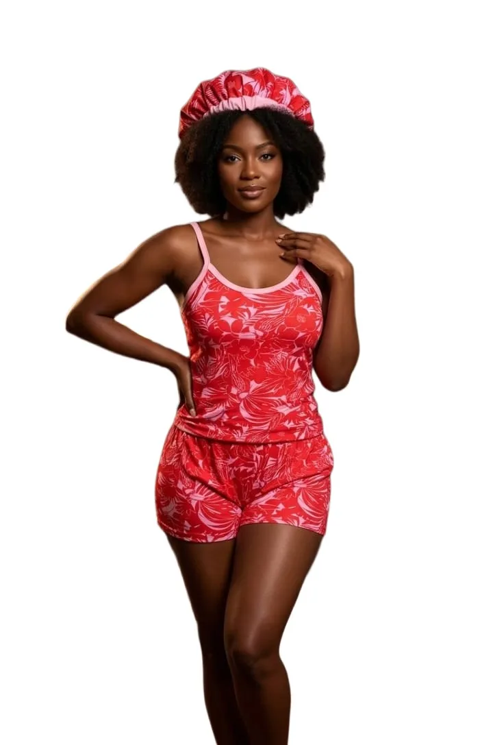 Ensemble Nuit Femme 2 Pièces avec Bonnet - Style Floral et Confort