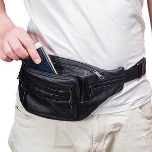 Sac Banane Multipoches "City Guard" – Cuir Noir Granulé