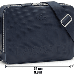 Sacoche Bandoulière Lacoste "Piqué Icon" – Bleu Marine & Finitions Argentées