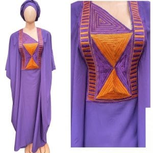 Boubou Moderne Violet Impérial avec Broderies Géométriques Écorce d'Orange