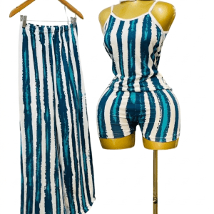 Pyjama 3 Pièces - Rayures Verticales Bleu et Blanc