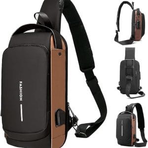Sac Bandoulière Homme Fashion Technology – Chest Bag Anti-Vol Cadenas, Port USB, Grande Capacité