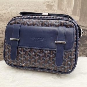 Sacoche Bandoulière Luxe – Motif Géométrique Classique & Finitions Cuir Bleu Marine