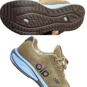 Baskets Homme HMF Fashion Shoes – Sneakers Suède Camel Semelle Runner Bicolore, Lacets Ton sur Ton