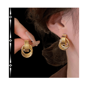 Boucles d'Oreilles Pendantes à Anneaux Entrelacés Dorés – Style Vintage Chic