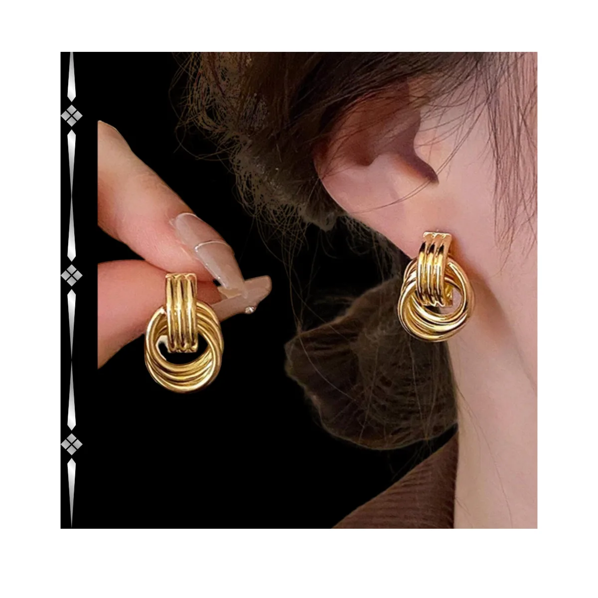 Boucles d'Oreilles Pendantes à Anneaux Entrelacés Dorés – Style Vintage Chic