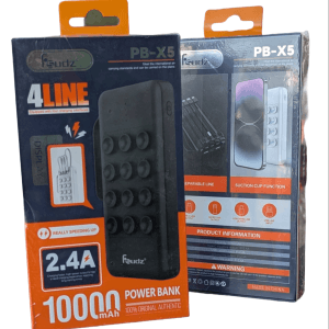 Power Bank Feudz PB-X5 10 000 mAh – Batterie Externe Haute Vitesse 2.4A avec 4 Câbles Intégrés et Ventouses