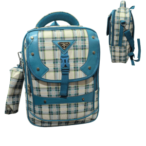 Ensemble Scolaire "Lankaidi" Premium : Sac à Dos 2-en-1 et Trousse Assortie - Motif Écossais Bleu Sarcelle