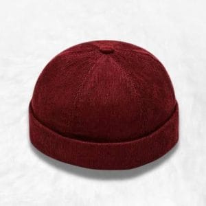 Bonnet Docker Velours Côtelé Bordeaux – Skull Cap Rétro Unisexe, Bord Roulé Style Marin