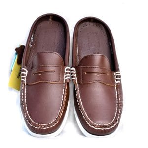Babouche SEBARGO en Cuir Marron et Coutures Blanches