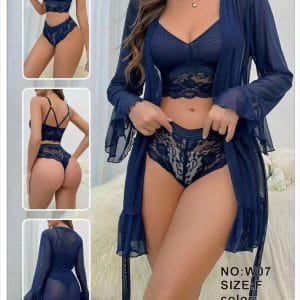 Ensemble Nuisette 3 Pièces avec Kimono en Voile - Modèle W07