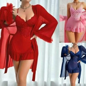 Ensemble Nuisette et Kimono en Voilage et Dentelle - Collection Élégance
